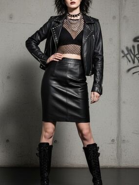 Black Real Soft Leather Pencil Skirt - Sleek Women's Skirt Soft Leather Small